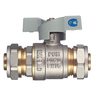 Кран шаровой латунный 20 обж(ц) х 20 обж(ц) для металлопластиковых труб бабочка прямой