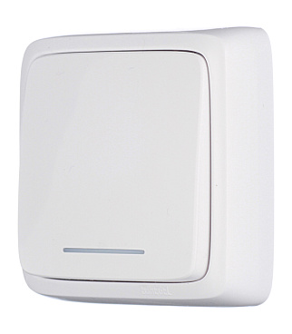 Выключатель Hegel Alfa одноклавишный накладной белый с подсветкой (ВА10-114)