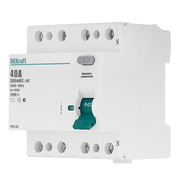 УЗО Dekraft УЗО-03 40А 3P+N тип AC 300 мА 6 кА компактное (14094DEK)