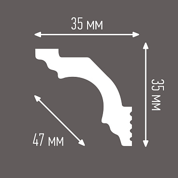 Плинтус потолочный из пенополистирола 35х35х2000 мм под натяжной потолок с возможностью светодиодной подсветки Плинтэкс I35/35SC