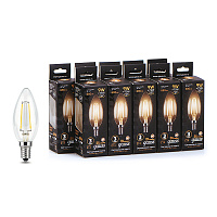 Лампа светодиодная филаментная Gauss E14  2700К 9 Вт 680 Лм 150-265 В свеча прозрачная (10 шт.)