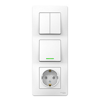 Блок выключатель и розетка Systeme Electric Blanca трехклавишный встраиваемый белый с подсветкой (BLNBS101211)