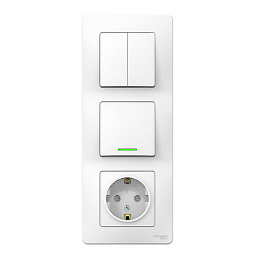 Блок выключатель и розетка Systeme Electric Blanca трехклавишный встраиваемый белый с подсветкой (BLNBS101211)