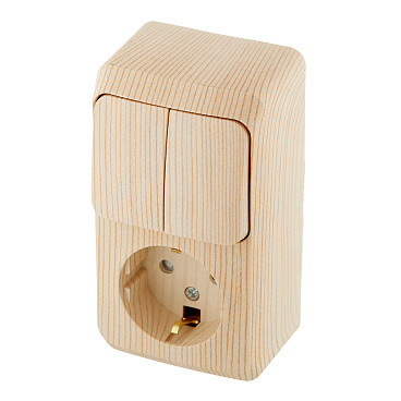 Блок выключатель и розетка Systeme Electric Этюд двухклавишный накладной сосна (BPA16-202D)