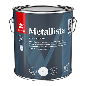 Краска по ржавчине Tikkurila/Tikkivala Metallista белая база А гладкая глянцевая 2,3 л