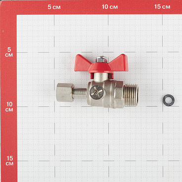 Кран шаровой латунный Valtec 1/2 НР(ш) х 1/4 ВР(г) для подключения манометра проходной бабочка прямой (VT.806.N.0402)