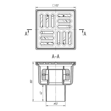 Трап душевой вертикальный АНИ пласт с сухим затвором 100х100 мм d50 мм решетка из нержавеющей стали (TQ5202)