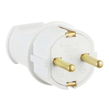 Вилка прямая с заземлением 16 А 250 В Duwi белая (30465 4)