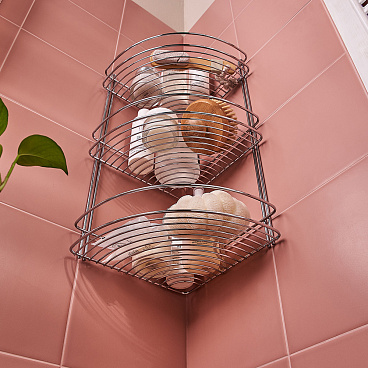 Полка для ванной ЧМЗ угловая трехъярусная 222х222х474 мм металл хром (501-006-28)