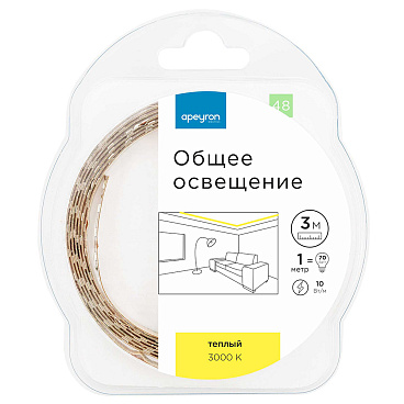 Лента светодиодная SMD 5050 3000К 12 В 12 Вт/м 3 м IP20 Apeyron (48ОО)
