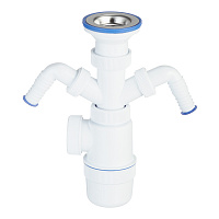 Сифон для раковины и мойки Wirquin Virplast 1 1/2х40 мм с выпуском d70 мм с двойным отводом (30986144)