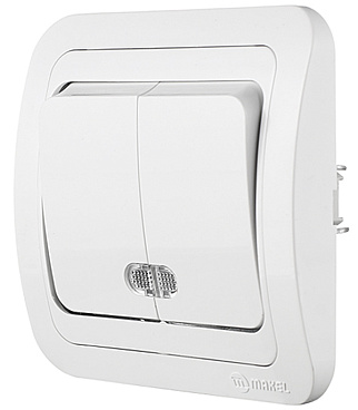 Выключатель Makel Mimoza двухклавишный встраиваемый белый с подсветкой (12023)