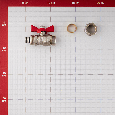 Кран шаровой латунный Valtec 16 обж(ц) х 1/2 НР(ш) для металлопластиковых труб бабочка прямой (VT.341.N.1604)