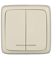 Выключатель Hegel Alfa двухклавишный накладной слоновая кость с подсветкой (ВА10-154-01)
