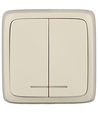 Выключатель Hegel Alfa двухклавишный накладной слоновая кость с подсветкой (ВА10-154-01)