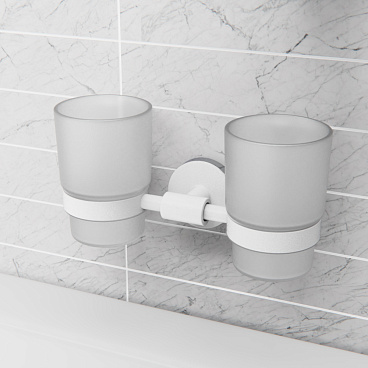 Стакан для ванной Fora Lord с держателем двойной стекло прозрачный/ металл белый (FOR-LORD039WT)