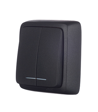 Выключатель Hegel Alfa двухклавишный накладной черный с подсветкой (ВА10-154-08)