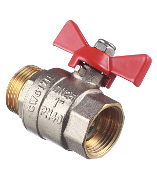 Кран шаровой латунный Valtec Base 1 ВР(г) х 1 НР(ш) бабочка прямой (VT.218.N.06)