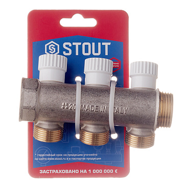 Коллектор Stout 1 ВР(г) х 3 выхода 3/4 НР(ш) ЕК х 1 НР(ш) регулируемый (SMB 6851 013403)