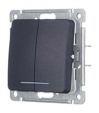 Выключатель Hegel Master двухклавишный встраиваемый черный с подсветкой (ВС10-452-08)