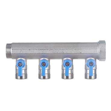 Коллектор Henco 1 ВР(г) х 4 выхода 3/4 НР(ш) ЕК х 1 НР(ш) с шаровыми кранами (VB060504-BLAUW)