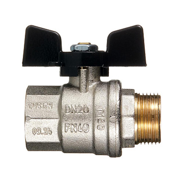 Кран шаровой латунный Bugatti 3/4 ВР(г) х 3/4 НР(ш) бабочка прямой (03070177)