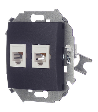 Розетка компьютерная Simon 15 встраиваемая графит 2хRJ45 (1591593-038)