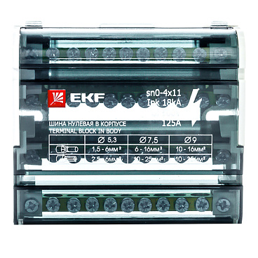 Шина нулевая EKF PROxima 4х11 отверстий в корпусе (sn0-4х11)