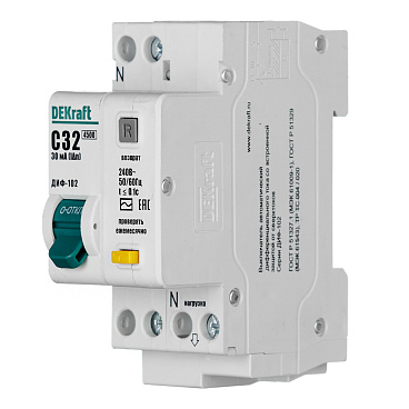 Автомат дифференциальный Dekraft ДИФ-102 32А 1P+N тип AC 30 мА 4,5 кА (16006DEK)