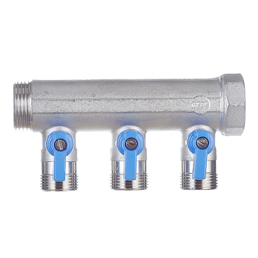 Коллектор Henco 1 ВР(г) х 3 выхода 3/4 НР(ш) ЕК х 1 НР(ш) с шаровыми кранами (VB060503-BLAUW)