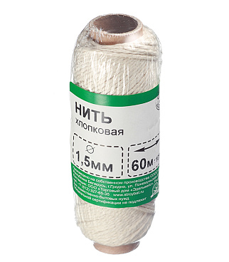 Нить крученая хлопковая 2 пряди d1,5 мм 60 м