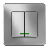 Выключатель Systeme Electric Blanca двухклавишный встраиваемый алюминий с подсветкой (BLNVS010513)
