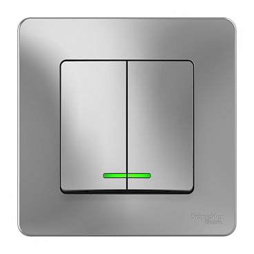 Выключатель Systeme Electric Blanca двухклавишный встраиваемый алюминий с подсветкой (BLNVS010513)