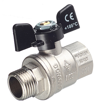 Кран шаровой латунный Bugatti 1/2 ВР(г) х 1/2 НР(ш) бабочка прямой (03070176)