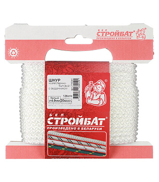 Шнур вязаный полипропиленовый 8 прядей белый d4 мм 20 м