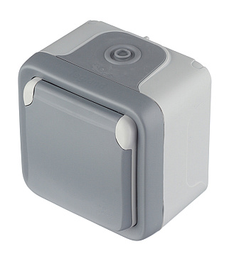 Розетка Legrand Plexo накладная серая со шторками с крышкой (69733)