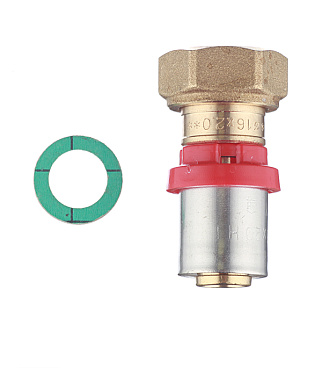 Соединитель прямой Tiemme с накидной гайкой и плоской прокладкой 16(пресс) х 1/2 ВР(г)