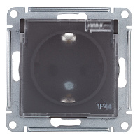 Розетка Systeme Electric AtlasDesign Aqua встраиваемая карбон со шторками с крышкой (ATN441046)