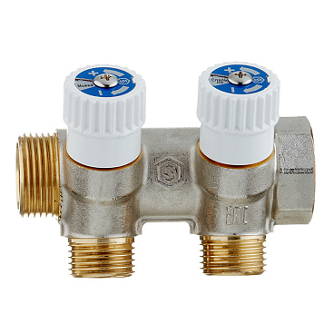 Коллектор Stout 3/4 ВР(г) х 2 выхода 1/2 НР(ш) х 3/4 НР(ш) регулируемый (SMB 6851 341202)