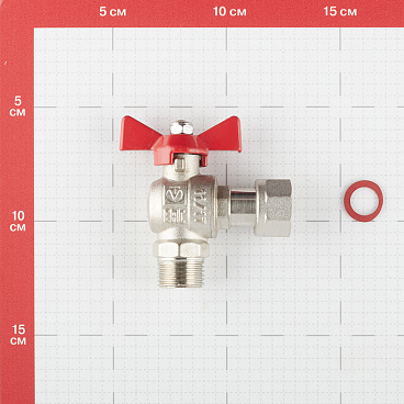 Кран шаровой латунный Valtec Base 1/2 ВР(г) х 1/2 НР(ш) бабочка с накидной гайкой угловой (VT.267.N.0404)