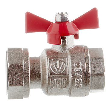 Кран шаровой латунный Valtec 3/4 ВР(г) х 1 ВР(г) проходной бабочка с накидной гайкой прямой (VT.241.N.0506)