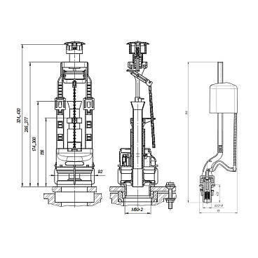 Арматура для унитаза Инкоэр нижний подвод 1/2 кнопка пластик хром (И-СБ1-НпрНРФ-А-В Р)