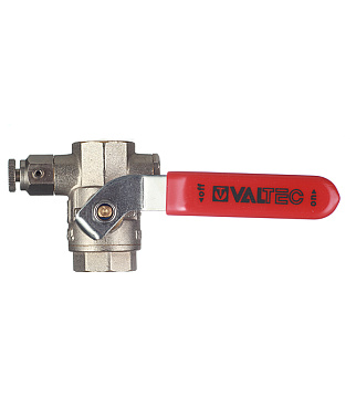 Кран шаровой латунный Valtec Base 1/2 ВР(г) х 1/2 ВР(г) ручка с дренажом и воздухоотводчиком прямой (VT.245.N.04)