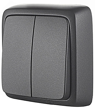 Выключатель Hegel Alfa двухклавишный накладной черный с изолирующей пластиной (ВА10-153-08)