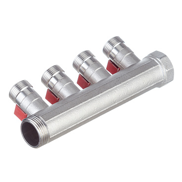 Коллектор Henco 1 ВР(г) х 4 выхода 3/4 НР(ш) ЕК х 1 НР(ш) с шаровыми кранами (VB060504-ROOD)