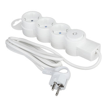 Удлинитель Düwi 3 розетки 2 м ПВС 3х0,75 кв.мм 10 А 2,2 кВт с кнопкой белый (32007 6)