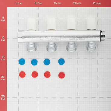 Коллектор Tiemme 3/4 ВР(г) х 4 выхода 3/4 НР(ш) ЕК х 3/4 НР(ш) регулируемый (1860015/1877K50050504)