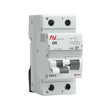 Автомат дифференциальный EKF Averes DVA-6 25А 1P+N тип A 30 мА 6 кА (rcbo6-1pn-25C-30-a-av)