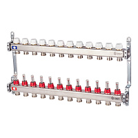 Коллекторная группа с расходомерами нержавеющая сталь Stout 1 ВР(г) х 12 выходов 3/4 НР(ш) ЕК х 1 ВР(г)