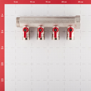 Коллектор Henco 1 ВР(г) х 4 выхода 3/4 НР(ш) ЕК х 1 НР(ш) с шаровыми кранами (VB060504-ROOD)